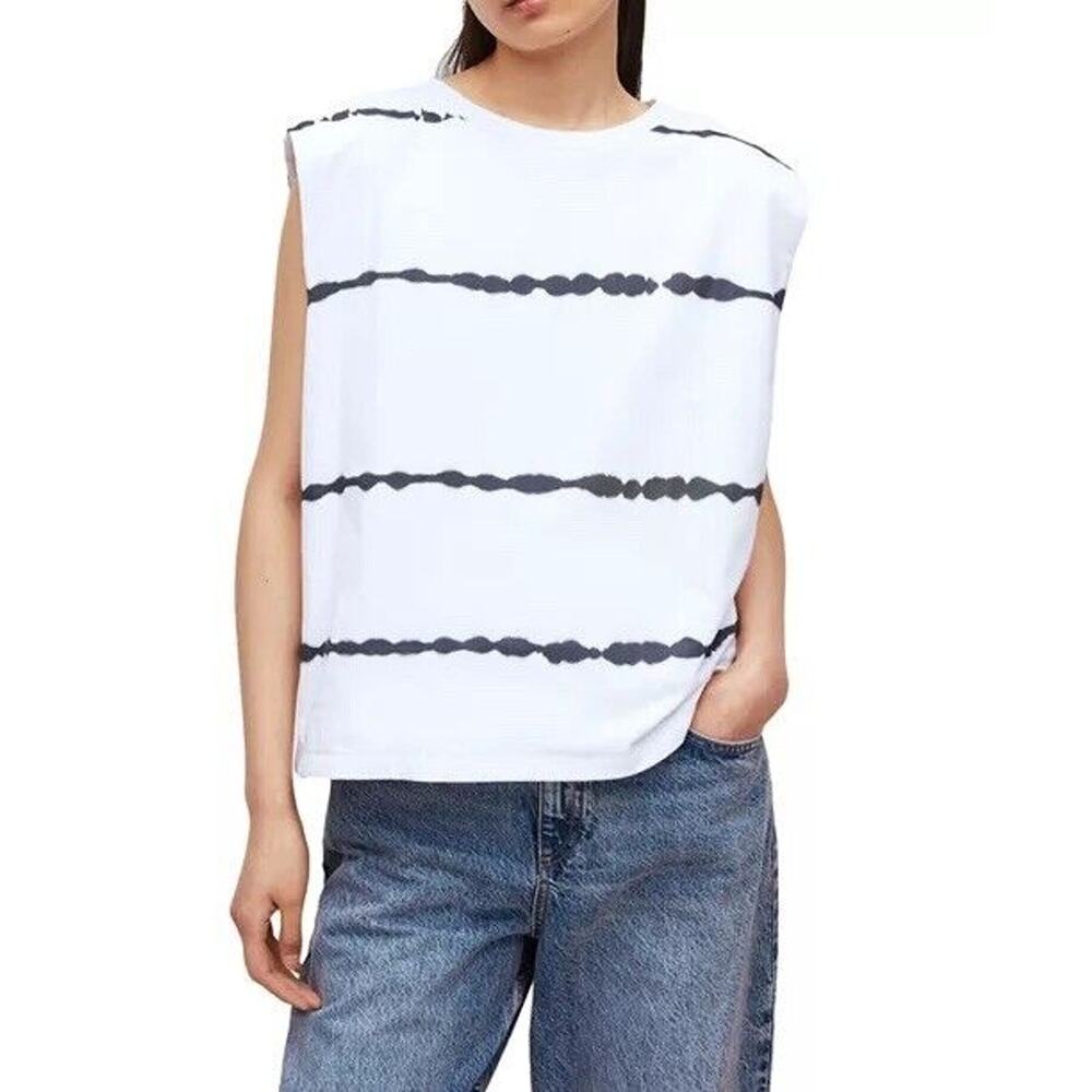 NEW ALLSAINTS Women’s Shoulder Pads Stripes Tie-Dye Mika Tank Top Size Small